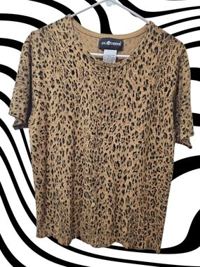 Sag Harbor Leopard Print Knit Tee - Tan & Black